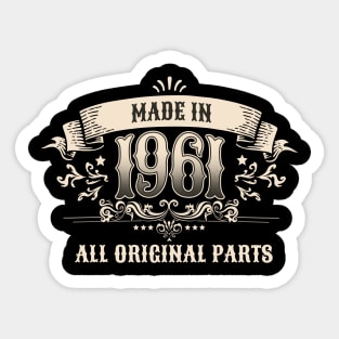 Retro Vintage Birthday Made In 1961 All Original Parts Sticker